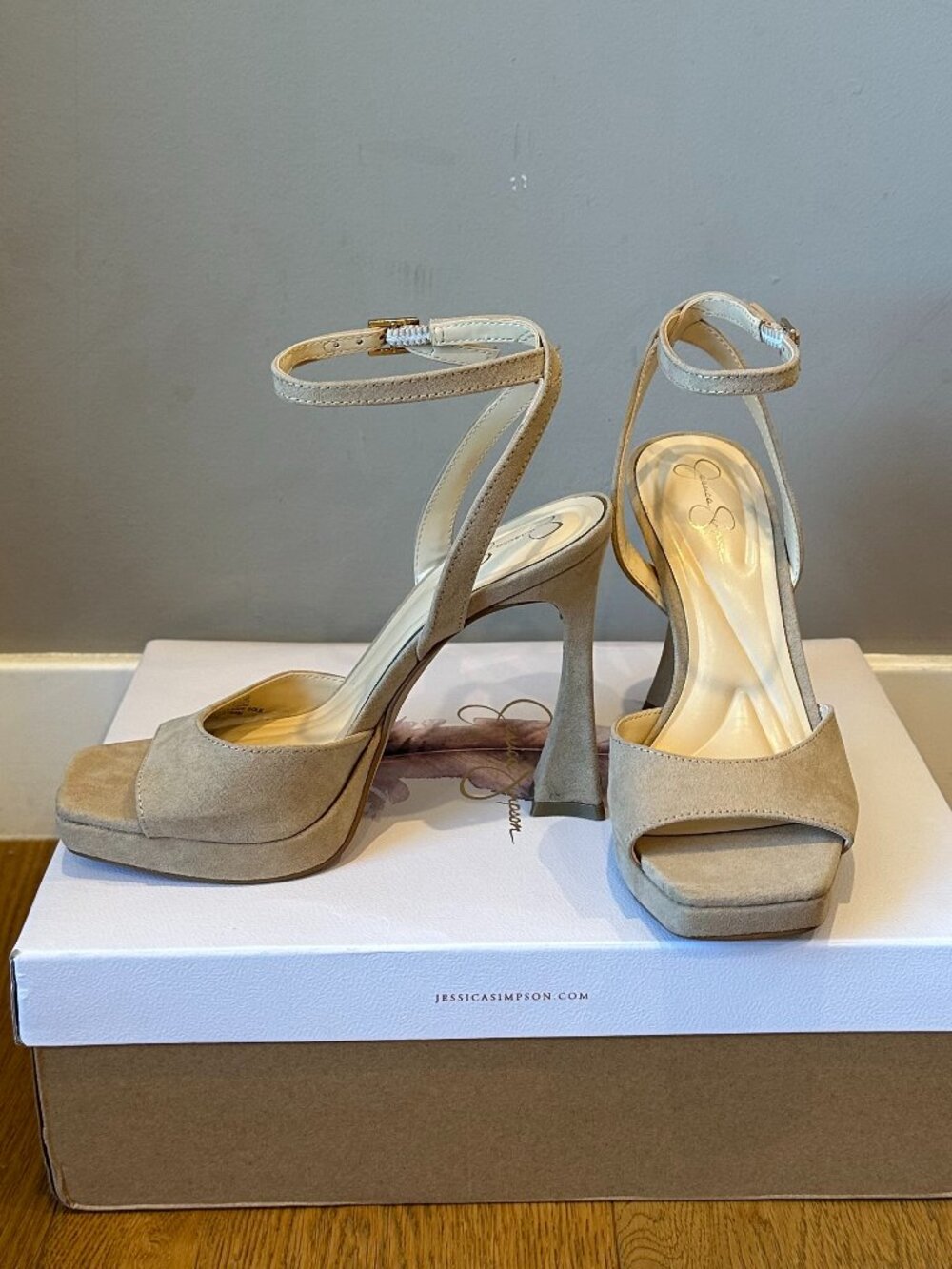 Jessica Simpson Jixte Sculptural Ankle-Wrap Platform Heels (Light Maple) - Picture 11 of 16